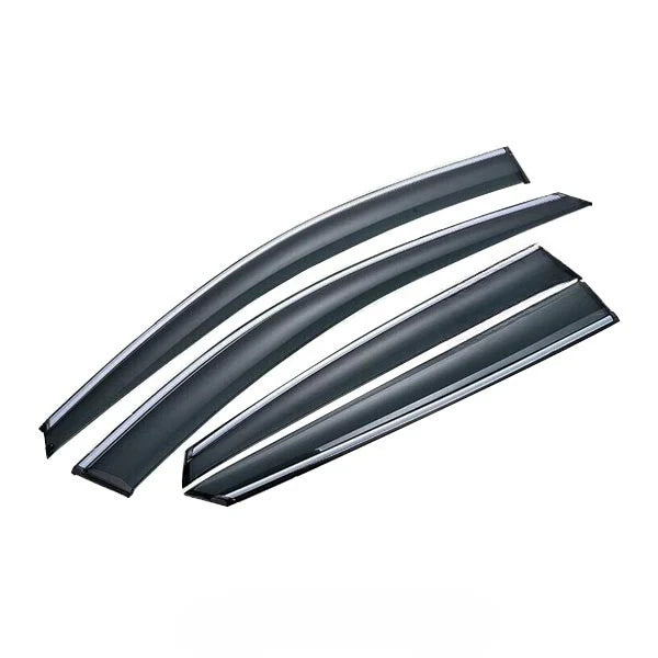 Set of three car window deflectors on a white background
