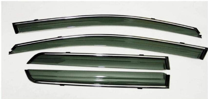 Set of four car window deflectors on a white background