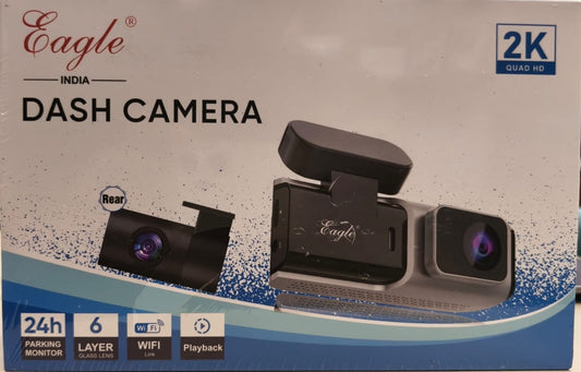 Eagle dash camera packaging with camera illustration on a light gray and blue background