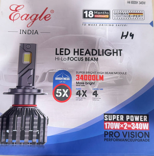 Eagle India LED headlight packaging with specifications and branding.