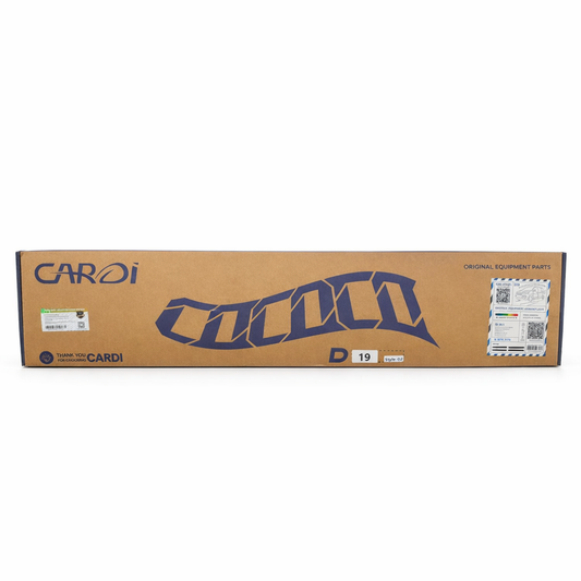 Cardboard box with 'CARDI' branding on a white background