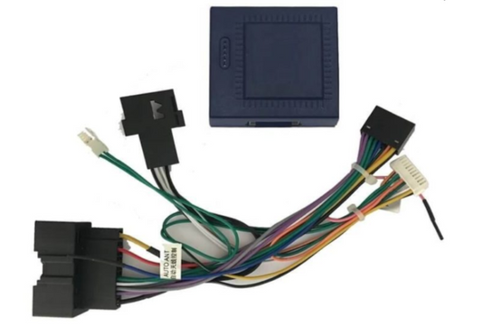 Car stereo wiring harness with connectors on a white background