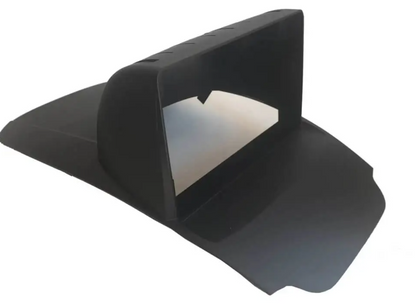Black plastic component on a white background