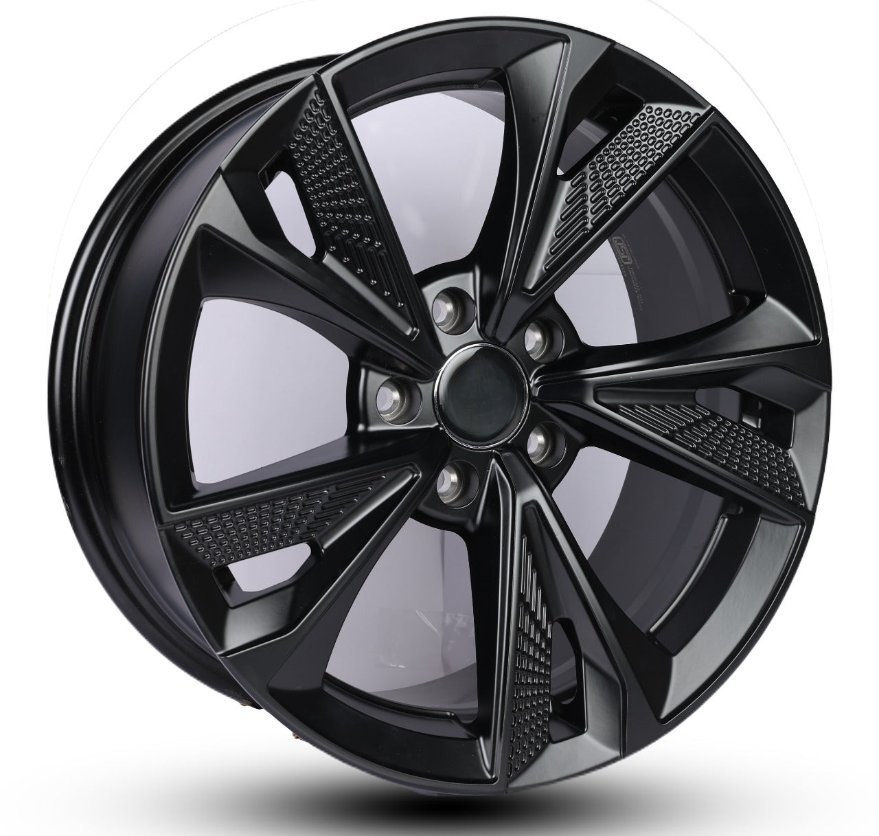 Black alloy wheel on a white background