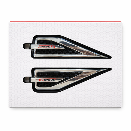 Two metallic car grille inserts with 'G-Drive' branding on a white background