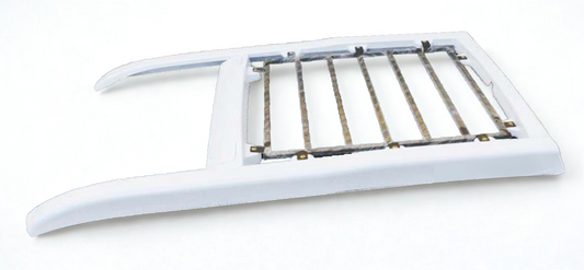 White metal ladder with rust on a white background