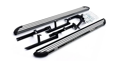 Set of metal side steps on a white background
