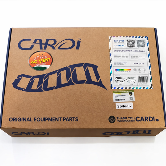 Cardi branded box with product details on a white background