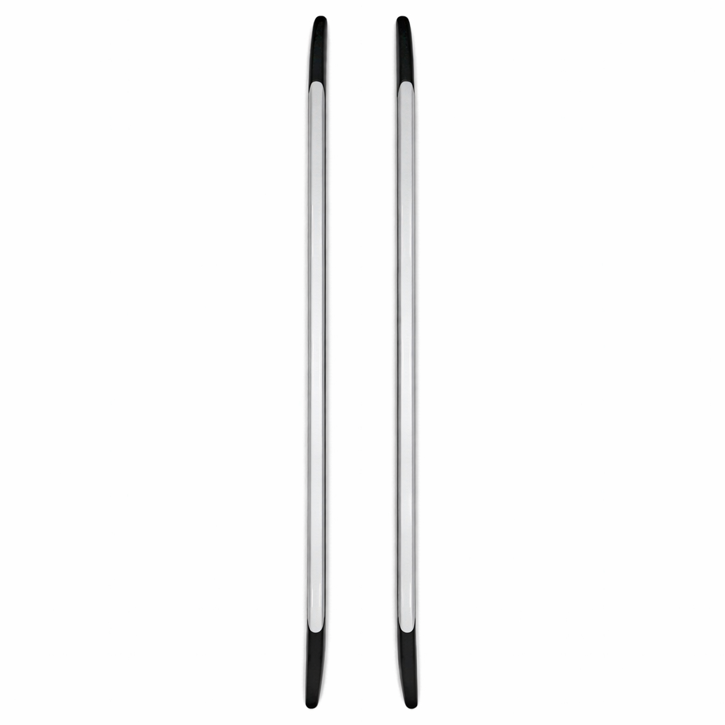 Two black and silver ski poles on a white background