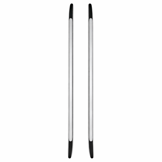 Two black and silver ski poles on a white background