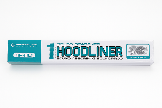 Hoodliner sound deadening material packaging on a white background