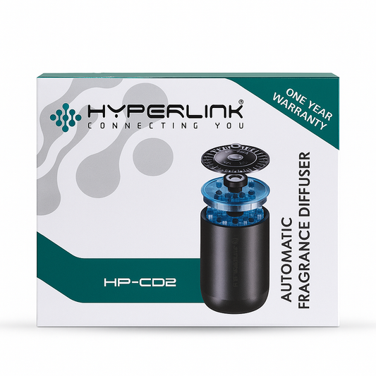 Hyperlink automatic fragrance diffuser packaging on a white background