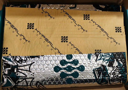 Product packaging with Hyperlink branding on a cardboard sheet.