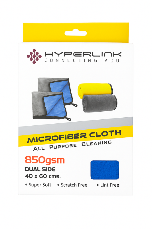 Packaging of Hyperlink microfiber cloth with two cloths on a white background