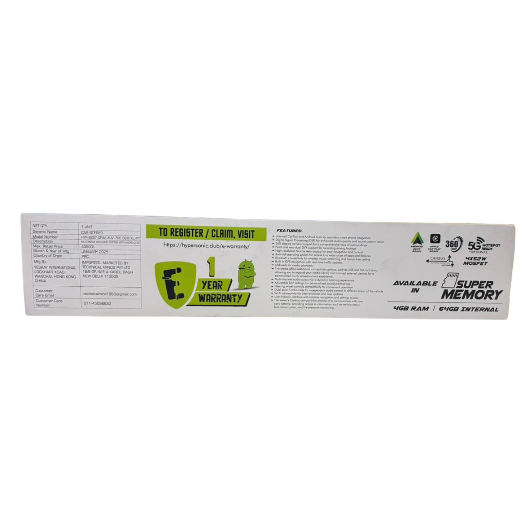 Product packaging with warranty and memory specifications on a white background