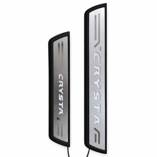 Two black and silver panels with 'CRYSTA' branding on a white background