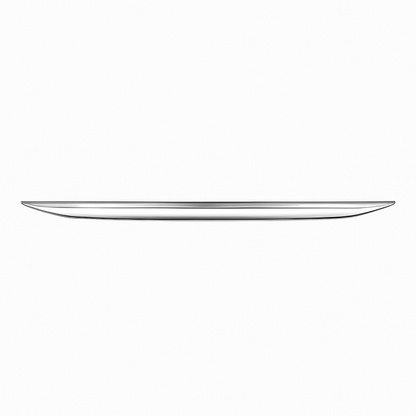 Long, thin silver plate on a white background