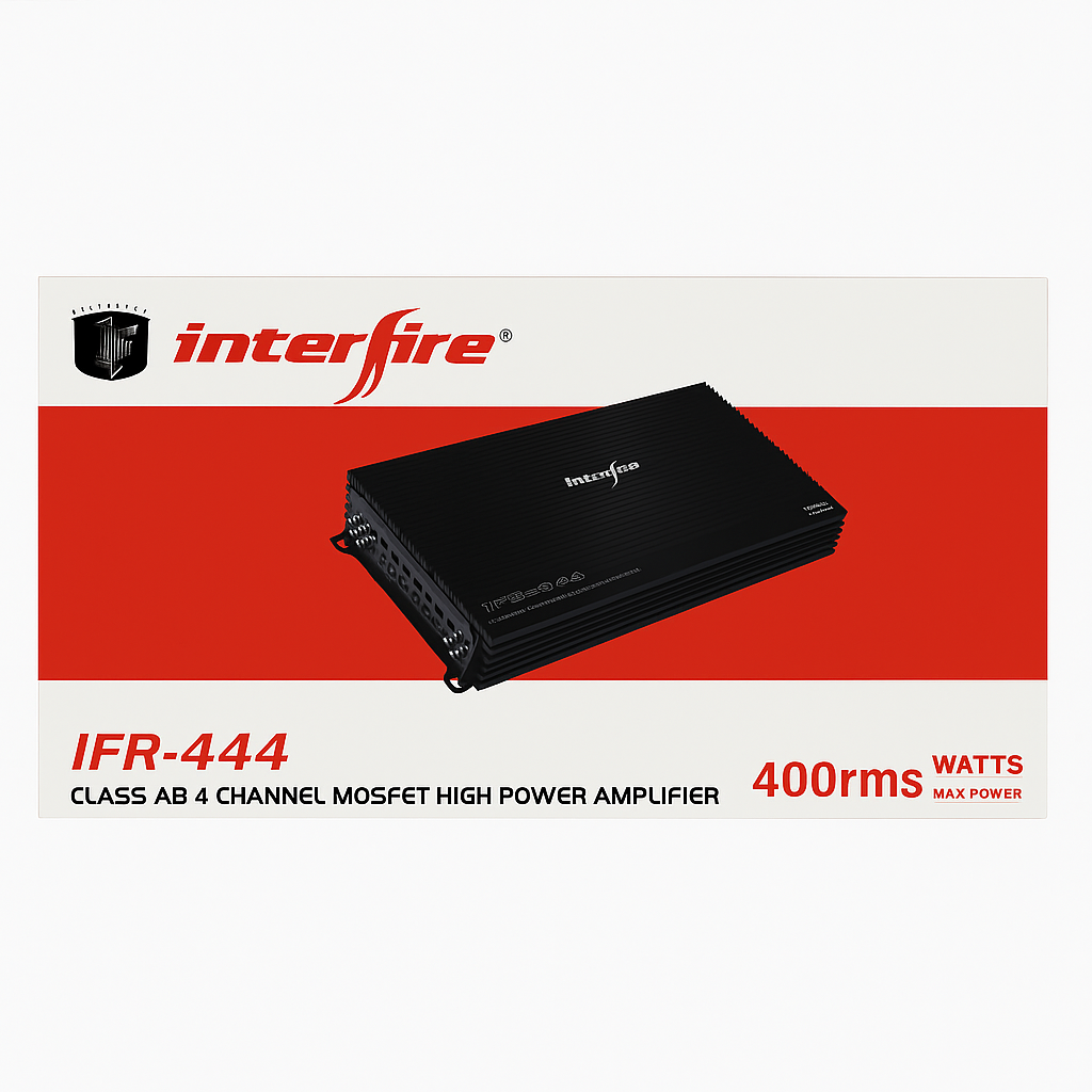 Interfire IFR-444 amplifier packaging with red and white background