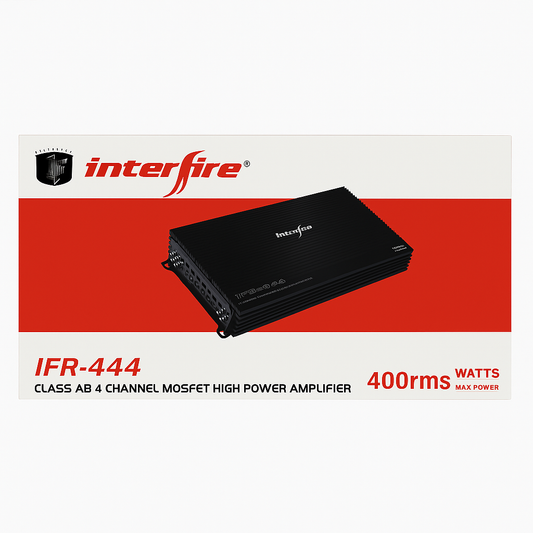 Interfire IFR-444 amplifier packaging with red and white background