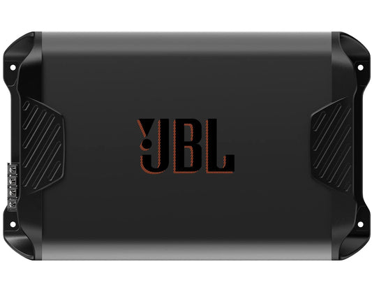 Black JBL amplifier on a white background
