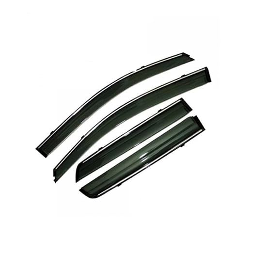 Set of four car window deflector rain guards on a white background