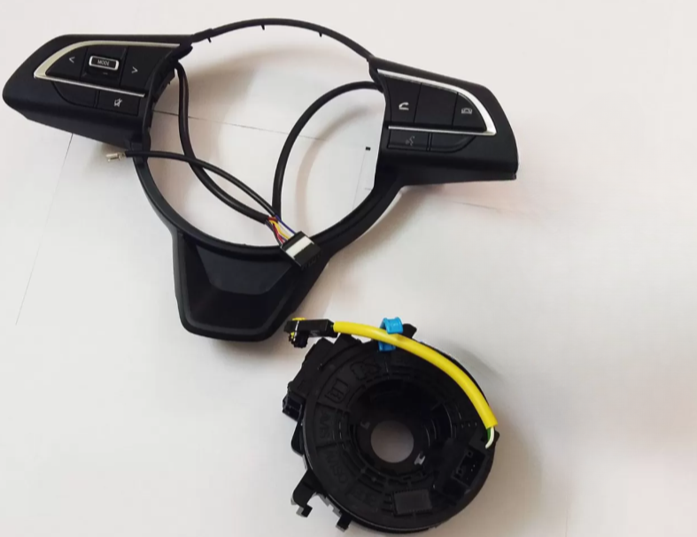 Car headlight assembly with wiring on a white background
