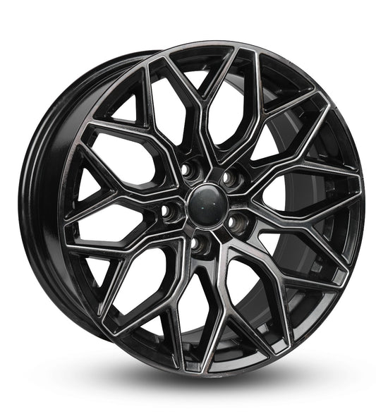 Black alloy wheel on a white background