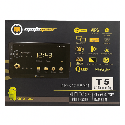MotoGear MG-OCEAN11 product packaging with display and features on a black background