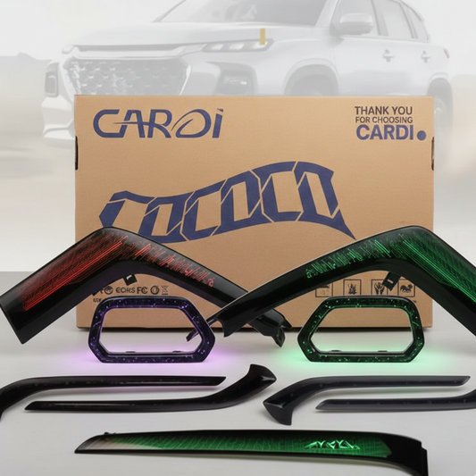 Car body kit parts with CARDi branded box in the background
