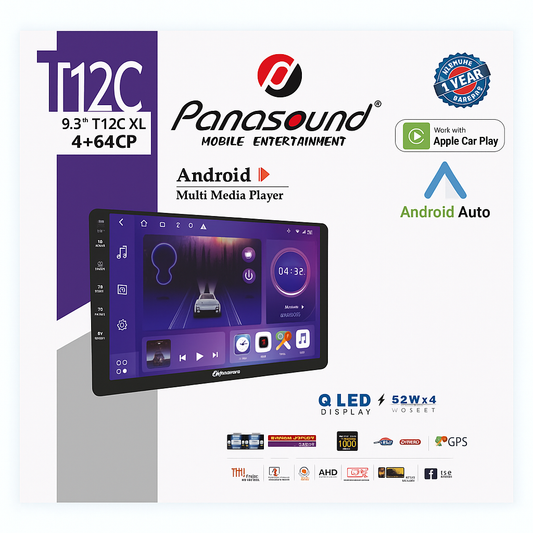 Panasonic Android multimedia player with various features and branding on a white background
