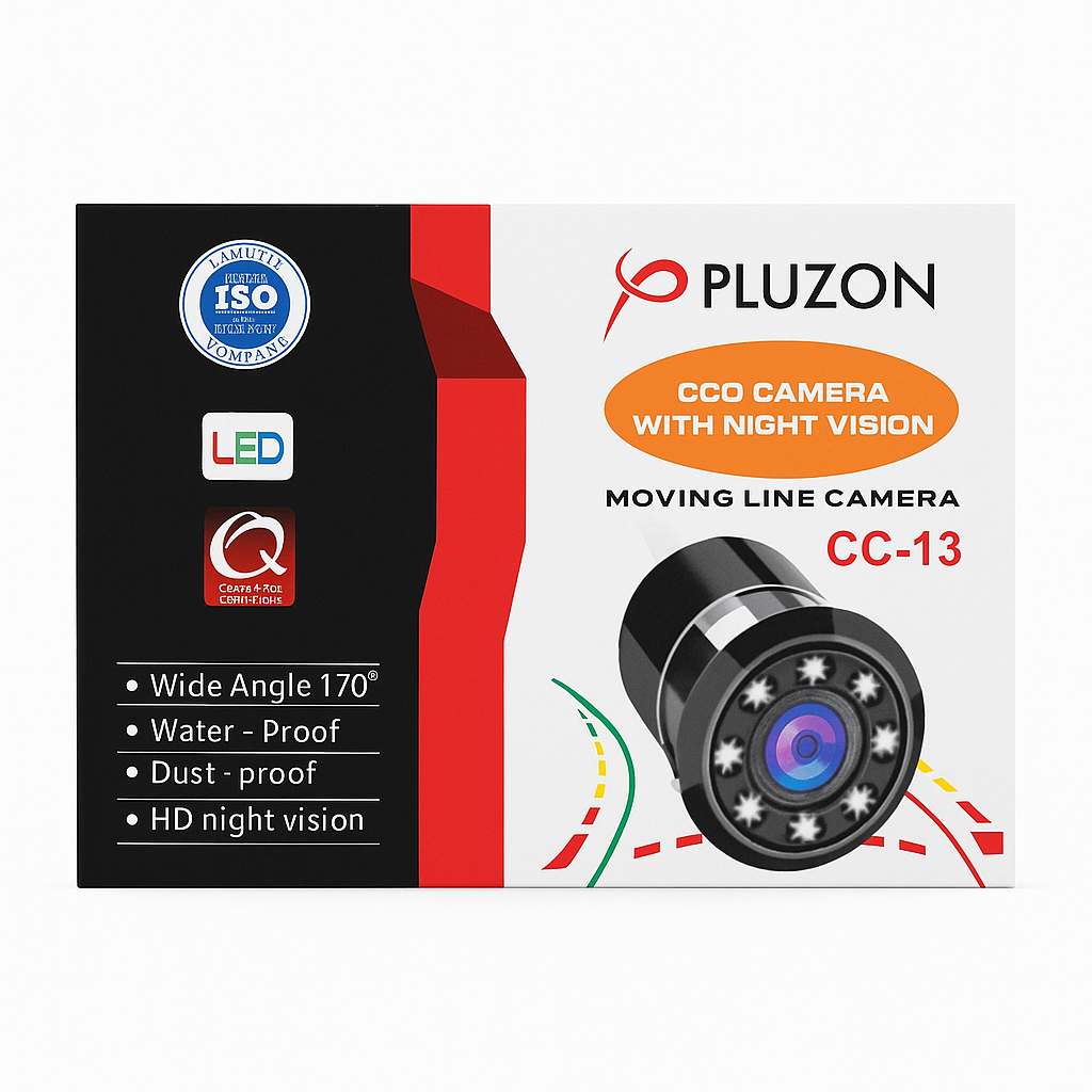 Pluzon CCO camera packaging with ISO, LED, and Camera Pro logos on a white background