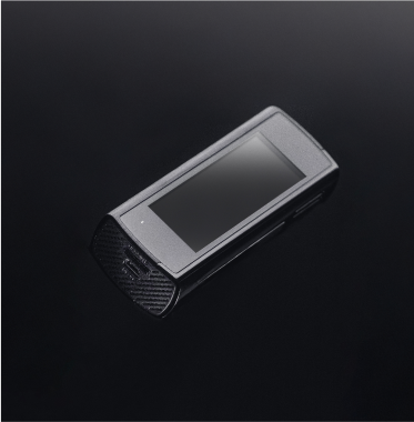 Black electronic device with screen on a black background
