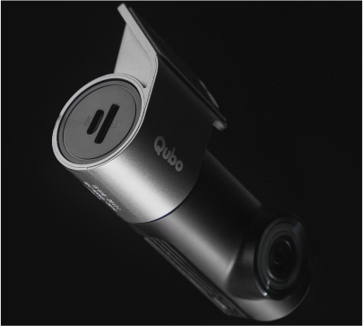 Qubo car dashboard camera on a black background