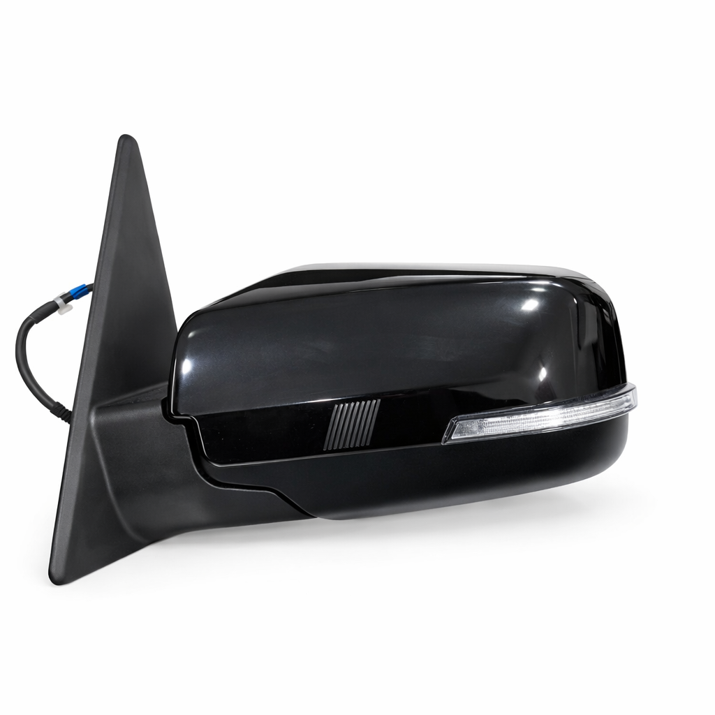 Black car side mirror on a white background