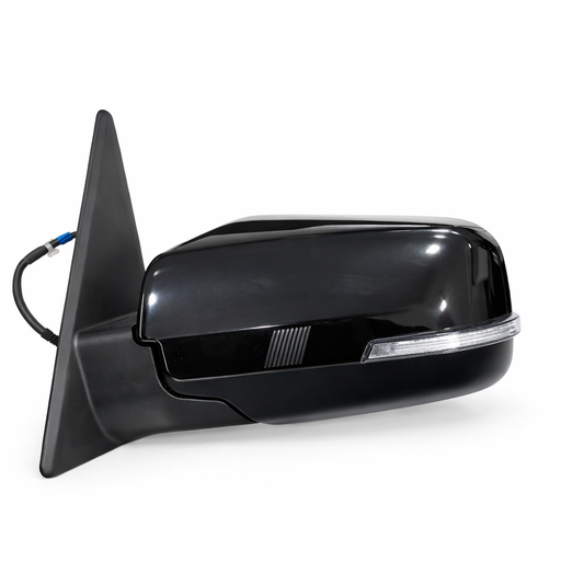 Black car side mirror on a white background