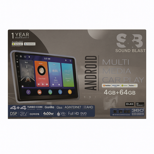 S3 Sound Blast Android multimedia car play system packaging on a white background