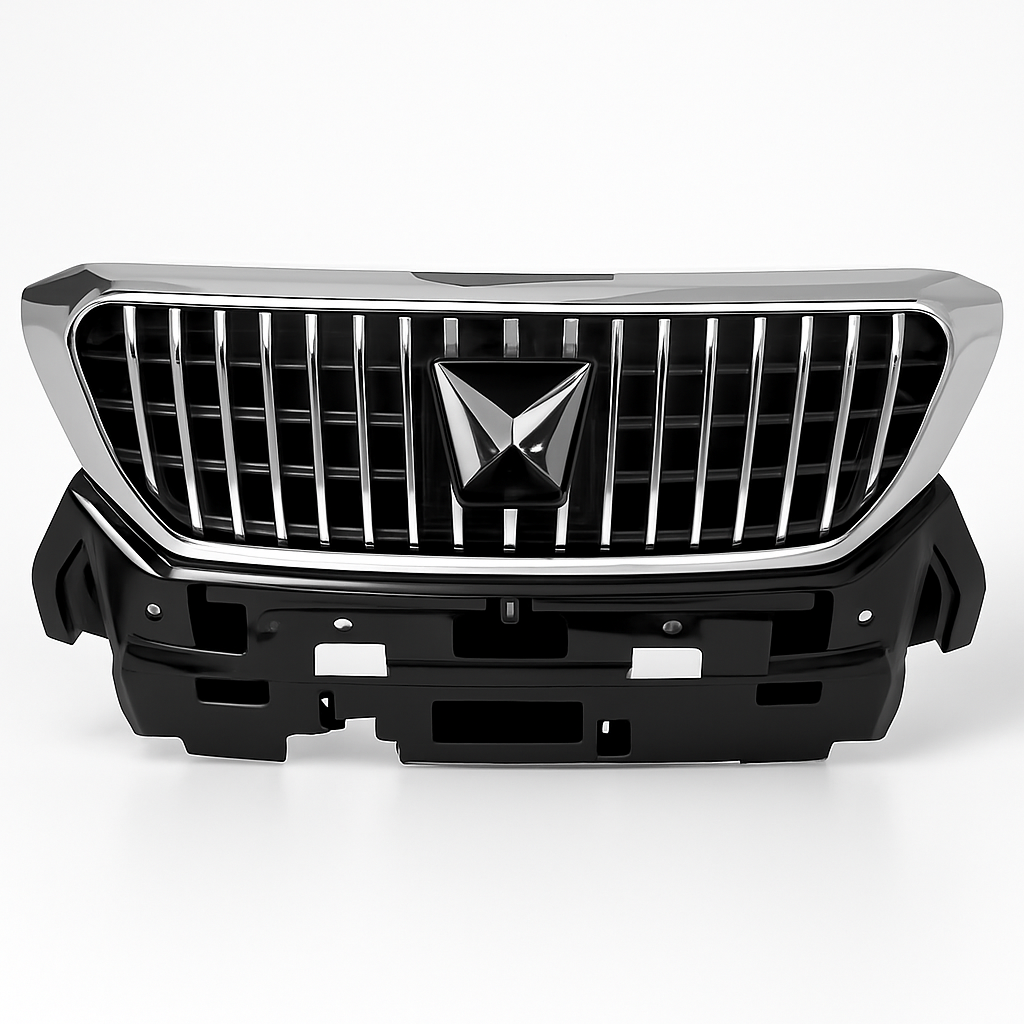 Car grille with a prominent brand logo on a white background