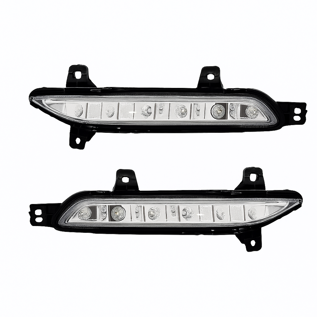 Two car fog lights on a white background