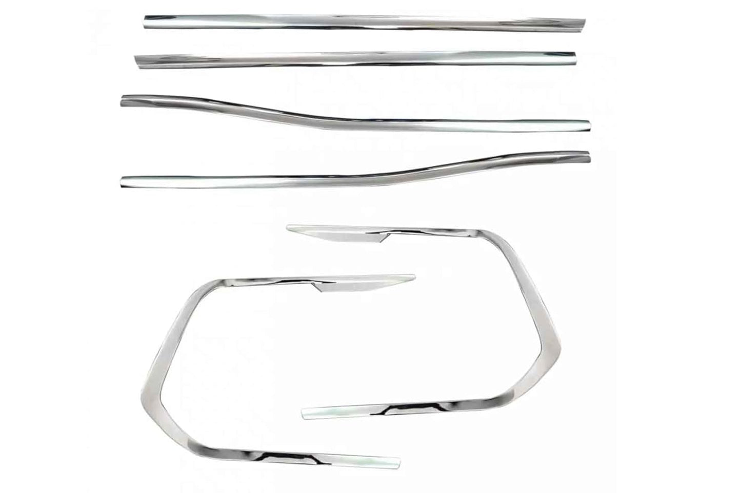 Set of chrome car parts on a white background