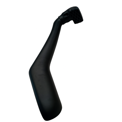 Black motorcycle side mirror on a white background