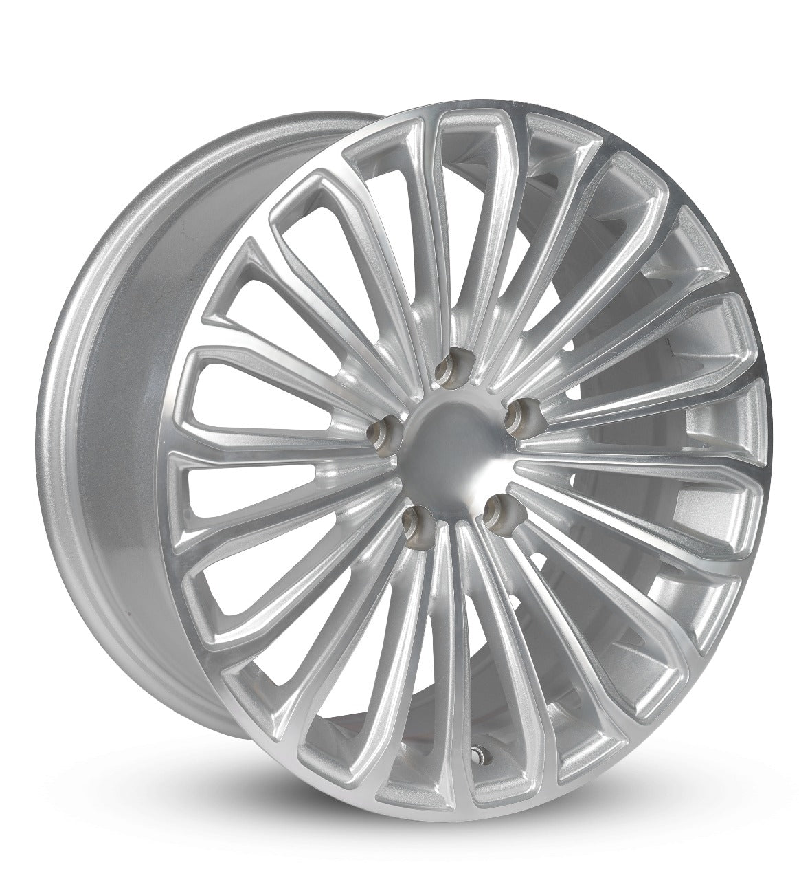Silver alloy wheel rim on a white background