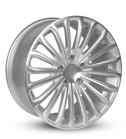 Silver alloy wheel rim on a white background