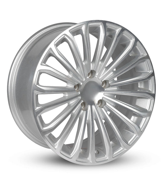 Silver alloy wheel rim on a white background
