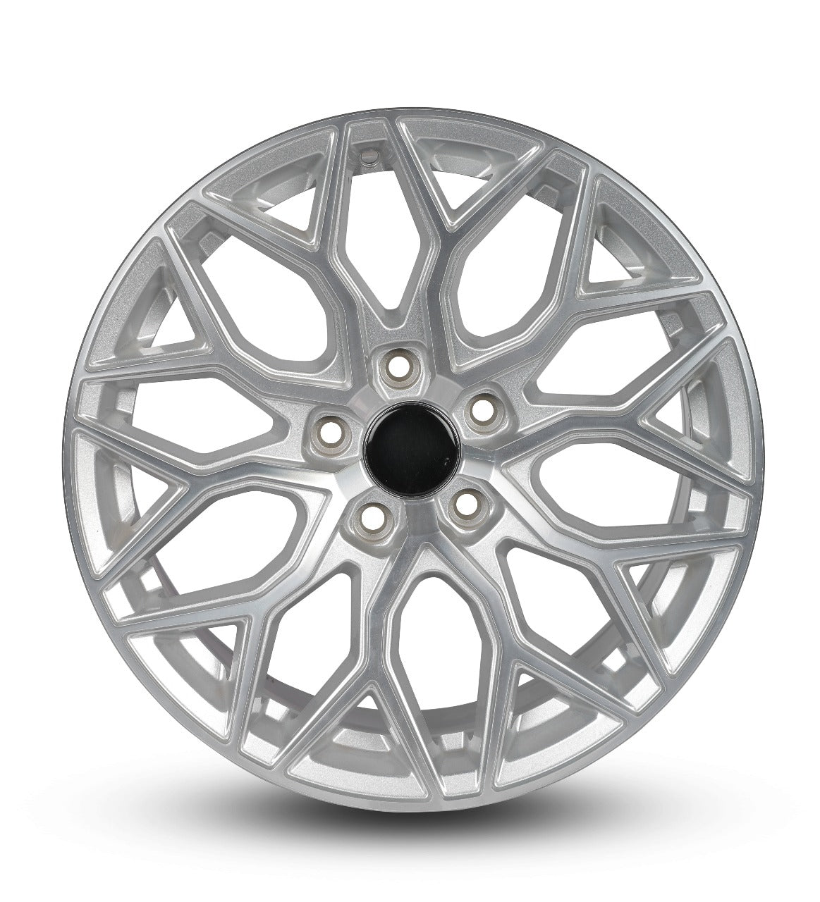 Silver alloy wheel on a white background