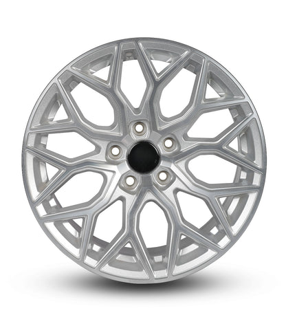 Silver alloy wheel on a white background