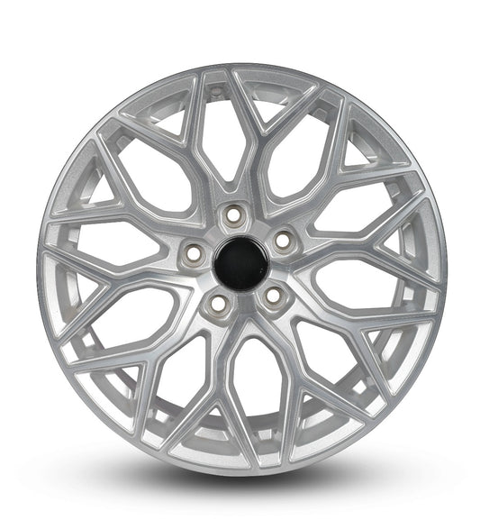 Silver alloy wheel on a white background