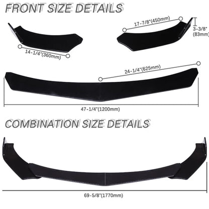 Measurement chart of car front and combination spoilers with dimensions.