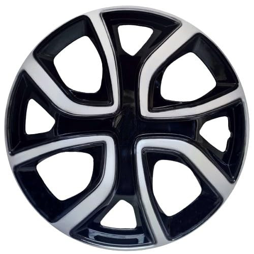 Car wheel rim with black and silver design on a white background