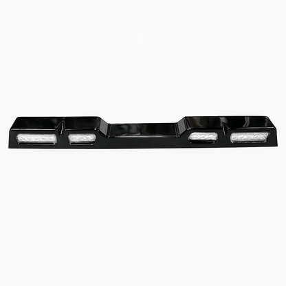 Black license plate holder with LED lights on a white background