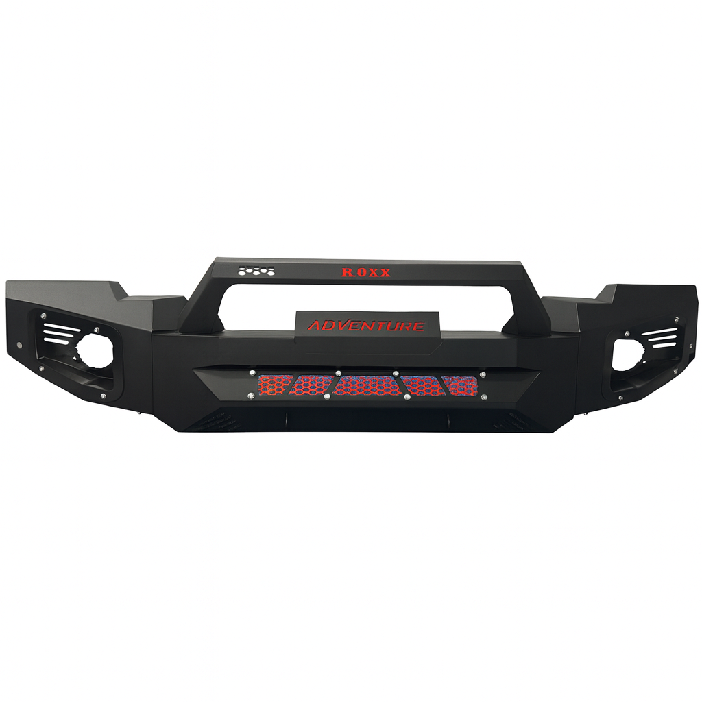 Black vehicle bumper with 'NOX' branding on a white background